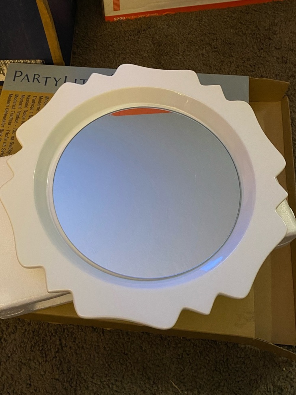 PartyLite White Modern Traditions Pillar Tray with Mirror Accent